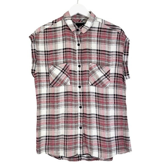 Rails Women’s Short Sleeve Button Front Plaid Shirt Top Pink White Size Small‎ - Picture 1 of 7